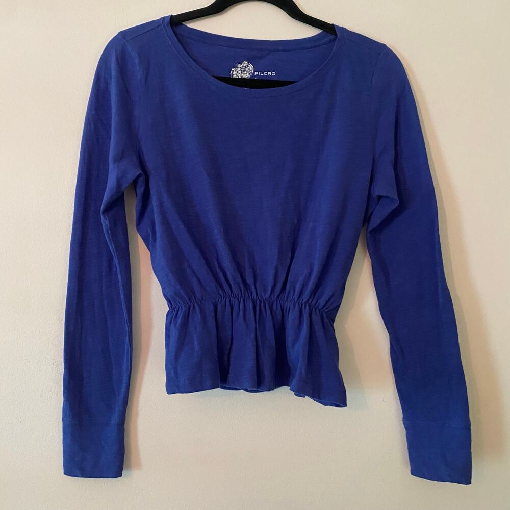 Anthropologie Royal Blue Cinched Long Sleeve Shirt Loungewear Basic Cotton Small